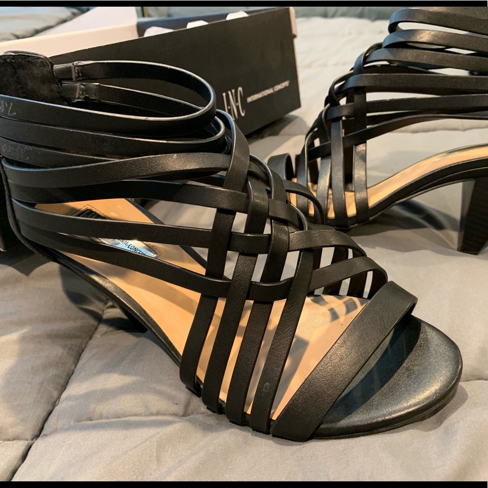 INC black strappy heels